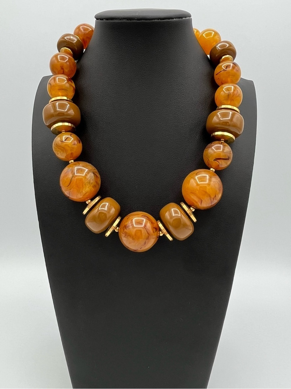 Vintage Signed Miriam Haskell Chunky Amber Swirl 90g Statement Necklace